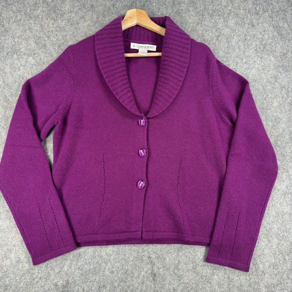 A. Giannetti Cardigan Sweater Womens XL Purple 100% Cashmere Shawl Collar Knit